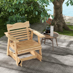 Mecedora de Madera de Exterior con Respaldo Alto Reposabrazos Asiento Curvo Sillón para Patio Porche Balcón 80 x 81 x 87 cm Natural