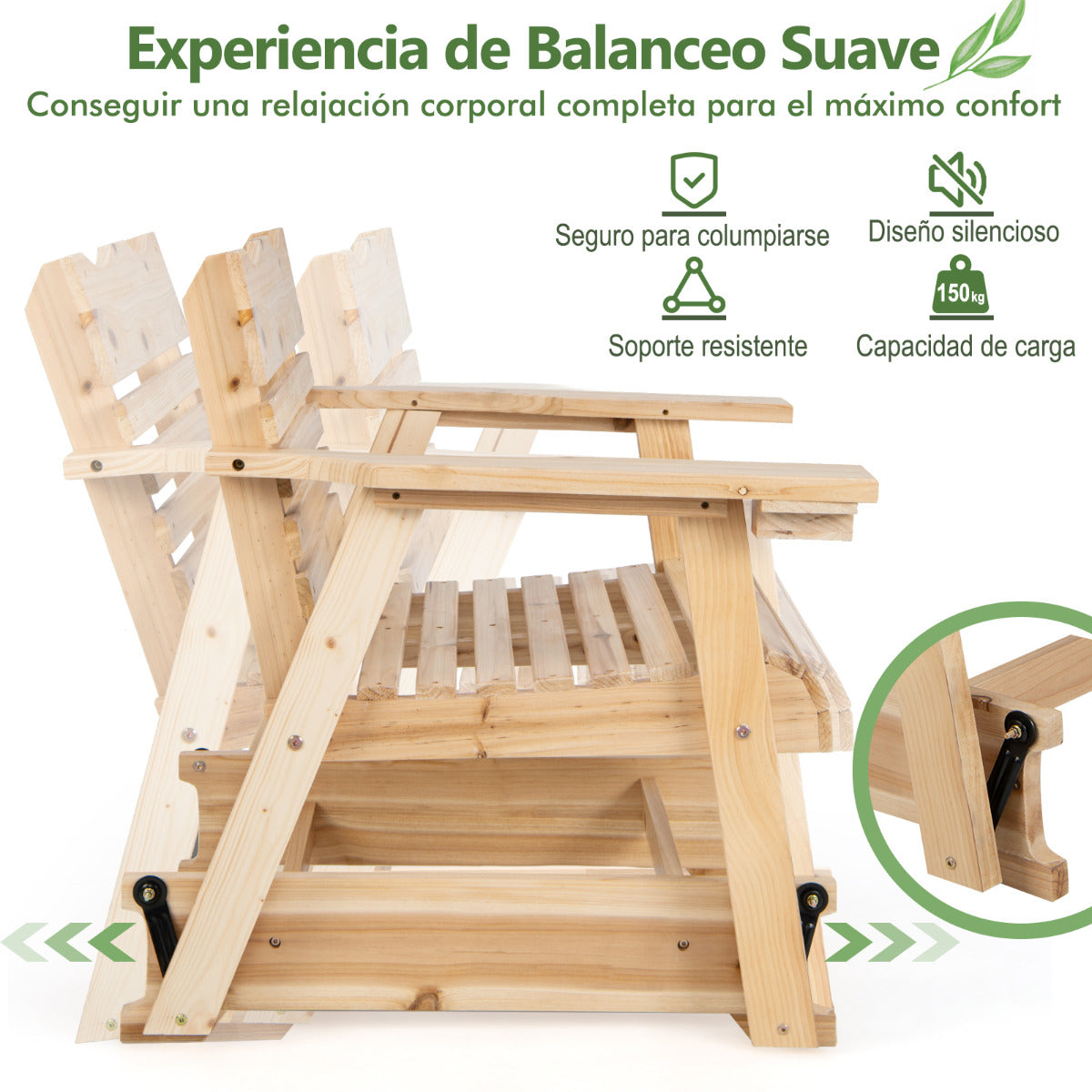 Mecedora de Madera de Exterior con Respaldo Alto Reposabrazos Asiento Curvo Sillón para Patio Porche Balcón 80 x 81 x 87 cm Natural
