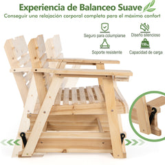 Mecedora de Madera de Exterior con Respaldo Alto Reposabrazos Asiento Curvo Sillón para Patio Porche Balcón 80 x 81 x 87 cm Natural