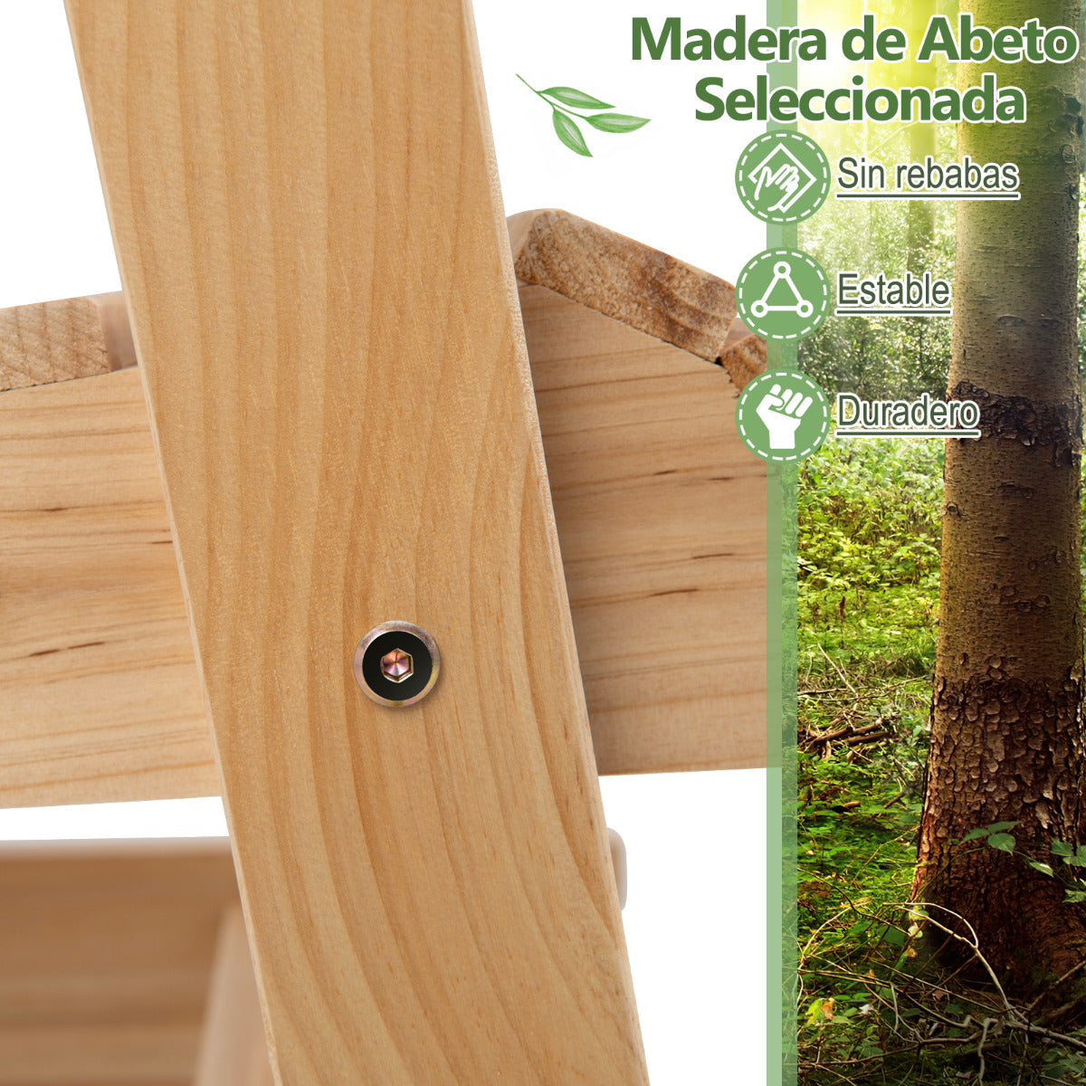 Mecedora de Madera de Exterior con Respaldo Alto Reposabrazos Asiento Curvo Sillón para Patio Porche Balcón 80 x 81 x 87 cm Natural