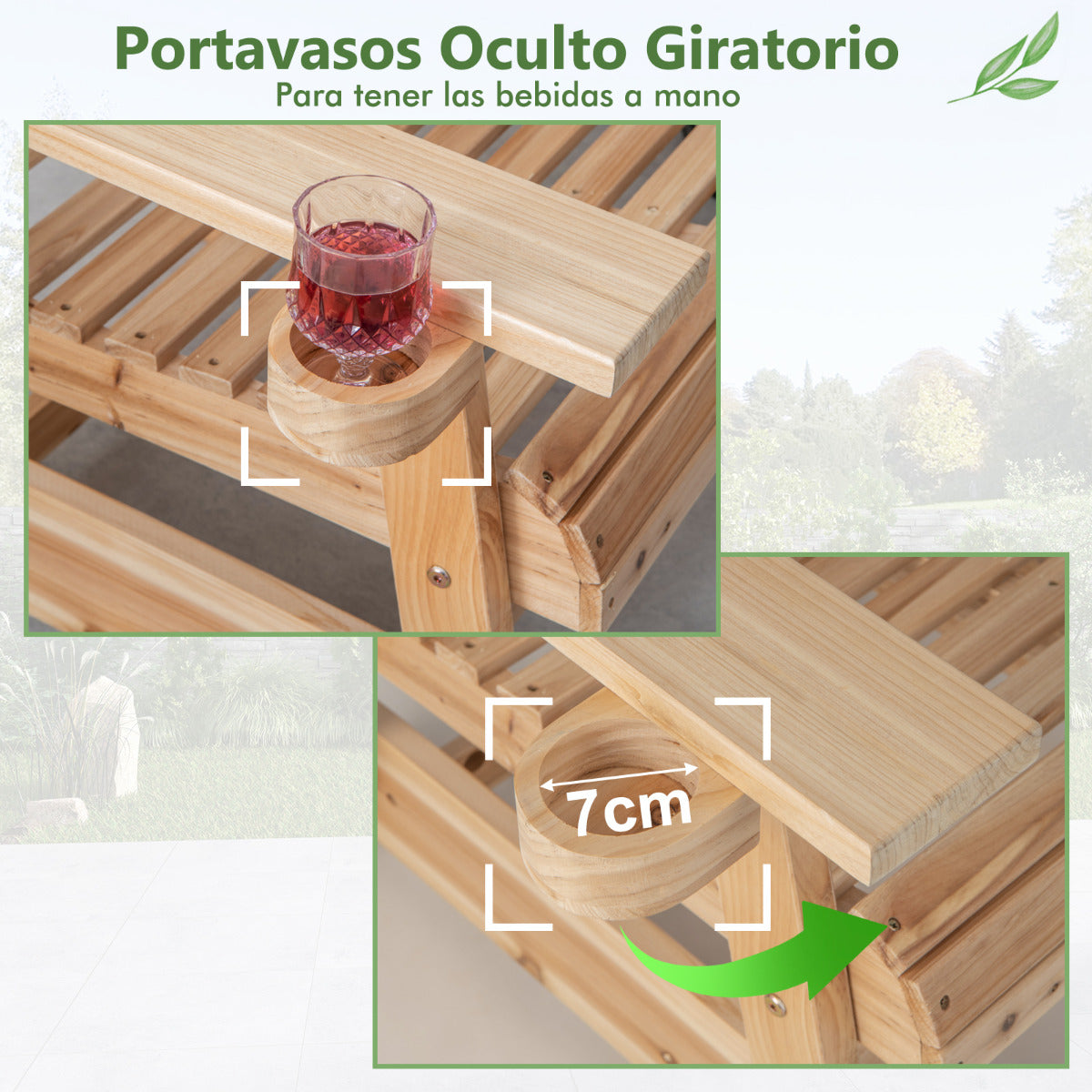 Mecedora de Madera de Exterior con Respaldo Alto Reposabrazos Asiento Curvo Sillón para Patio Porche Balcón 80 x 81 x 87 cm Natural