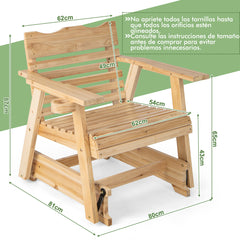 Mecedora de Madera de Exterior con Respaldo Alto Reposabrazos Asiento Curvo Sillón para Patio Porche Balcón 80 x 81 x 87 cm Natural