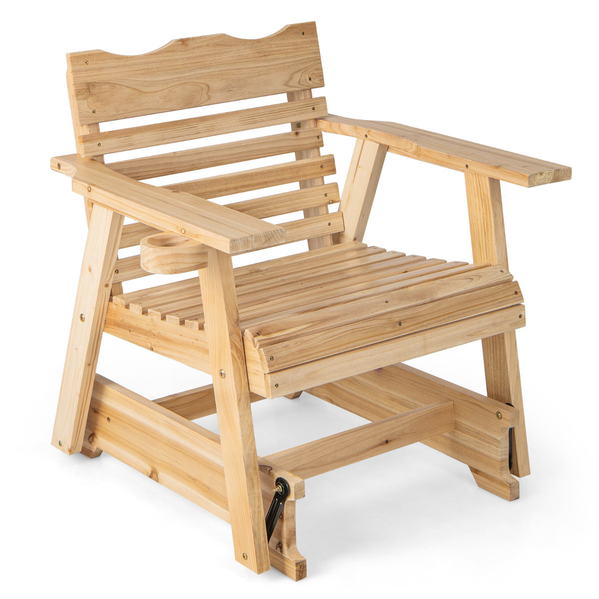 Mecedora de Madera de Exterior con Respaldo Alto Reposabrazos Asiento Curvo Sillón para Patio Porche Balcón 80 x 81 x 87 cm Natural