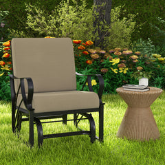 Mecedora Jardín Exterior con Cojín Estructura de Metal Pulverizado y Balanceo Silla Mecedora para Patio y Porche 73 x 66,5 x 89 cm Marrón