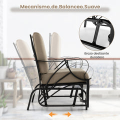 Mecedora Jardín Exterior con Cojín Estructura de Metal Pulverizado y Balanceo Silla Mecedora para Patio y Porche 73 x 66,5 x 89 cm Marrón