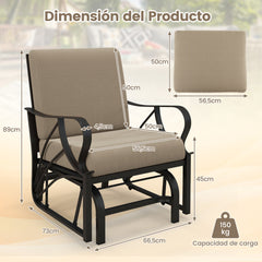 Mecedora Jardín Exterior con Cojín Estructura de Metal Pulverizado y Balanceo Silla Mecedora para Patio y Porche 73 x 66,5 x 89 cm Marrón