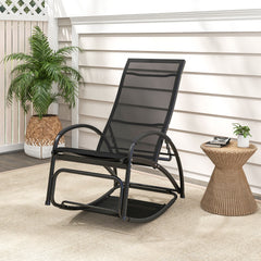 Mecedora 2 en 1 Sillón Convertible de Patio con Respaldo Ajustable de 4 Posiciones Reposabrazos Curvados Marco de Aluminio Ligero Negro