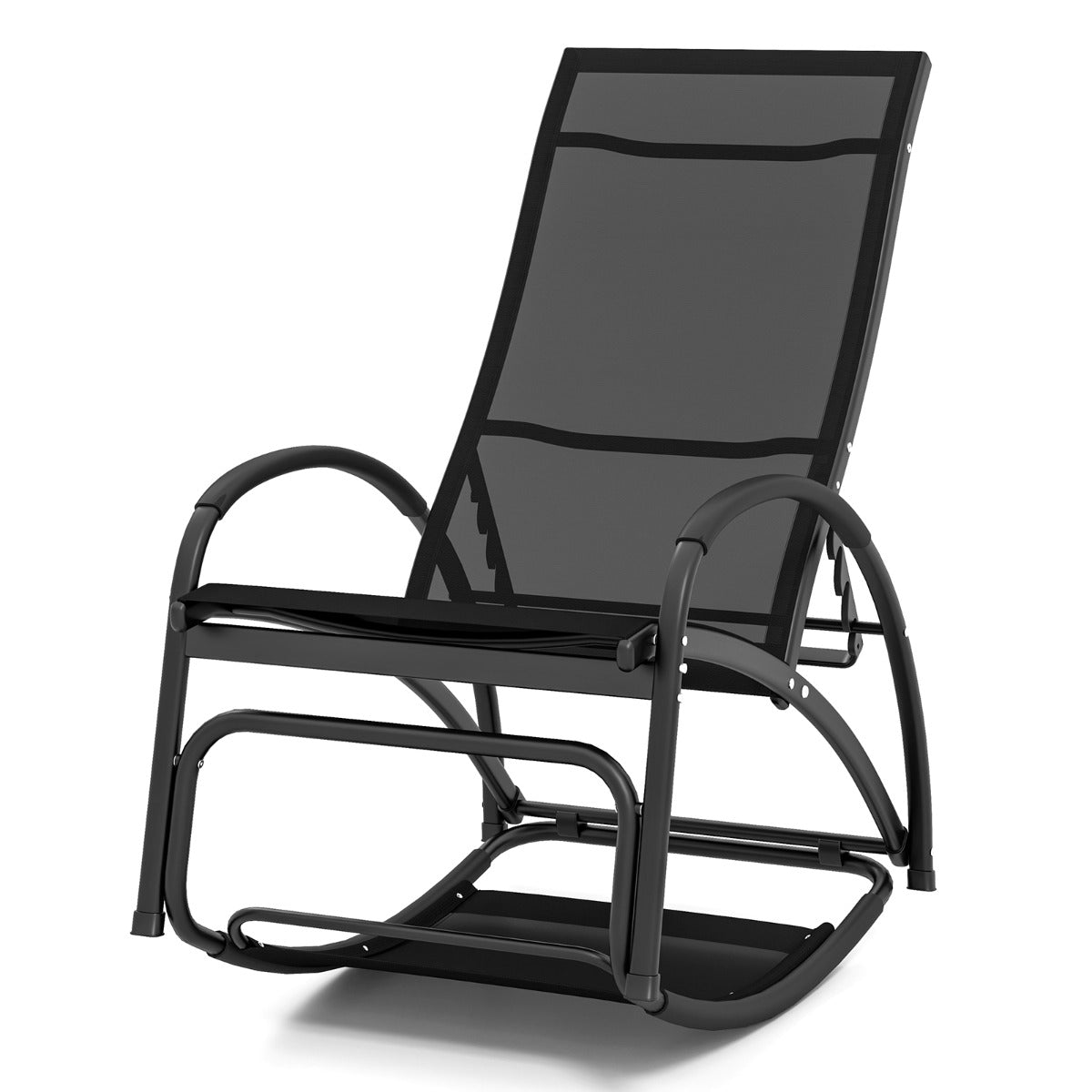 Mecedora 2 en 1 Sillón Convertible de Patio con Respaldo Ajustable de 4 Posiciones Reposabrazos Curvados Marco de Aluminio Ligero Negro
