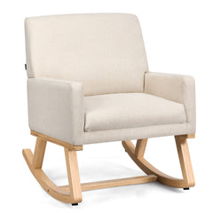 Silla Mecedora con Base de Madera Maciza Sillón Mecedora Tapizado Asiento Acolchado para Salón y Dormitorio 65 x 87 x 85 cm Beige