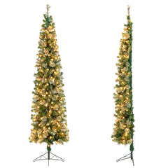 2,1m Medio Árbol de Navidad con 403 Ramas y 150 Luces LED con Soporte de Metal Plegable Verde