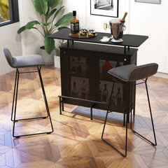 Mesa Alta de Bar Armario de Metal con 2 Estantes para Vino y 6 Soportes para Copas Reposapiés para Bar Cocina Pub 120 x 50 x 106,5 cm Negro