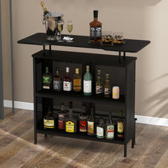 Mesa Alta de Bar Armario de Metal con 2 Estantes para Vino y 6 Soportes para Copas Reposapiés para Bar Cocina Pub 120 x 50 x 106,5 cm Negro