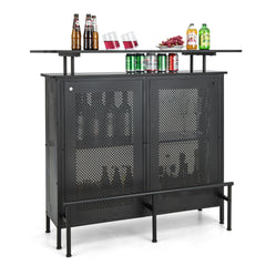 Mesa Alta de Bar Armario de Metal con 2 Estantes para Vino y 6 Soportes para Copas Reposapiés para Bar Cocina Pub 120 x 50 x 106,5 cm Negro