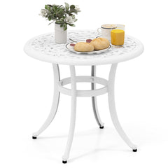 Mesa Auxiliar Redonda con Estructura de Metal Almohadillas Ajustables Mesa de Café para Balcón Terraza Carga 50 kg 60 x 53 cm Blanco