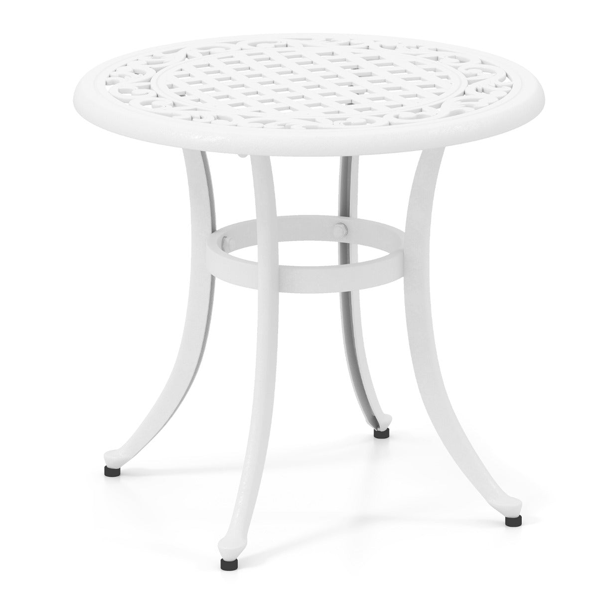 Mesa Auxiliar Redonda con Estructura de Metal Almohadillas Ajustables Mesa de Café para Balcón Terraza Carga 50 kg 60 x 53 cm Blanco