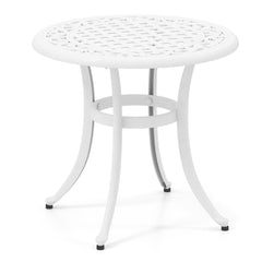 Mesa Auxiliar Redonda con Estructura de Metal Almohadillas Ajustables Mesa de Café para Balcón Terraza Carga 50 kg 60 x 53 cm Blanco