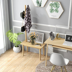 2 en 1 Mesa Auxiliar de Madera Maciza para Dormitorio con Banco para Zapatos y 3 Ganchos para Bolsos Abrigos 76 x 43 x 168 cm Natural