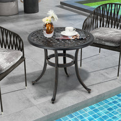 Mesa Auxiliar Redonda con Estructura de Metal Almohadillas Ajustables Mesa de Café para Balcón Terraza Carga 50 kg 60 x 53 cm Marrón
