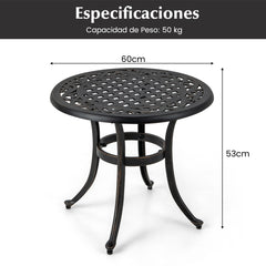 Mesa Auxiliar Redonda con Estructura de Metal Almohadillas Ajustables Mesa de Café para Balcón Terraza Carga 50 kg 60 x 53 cm Marrón