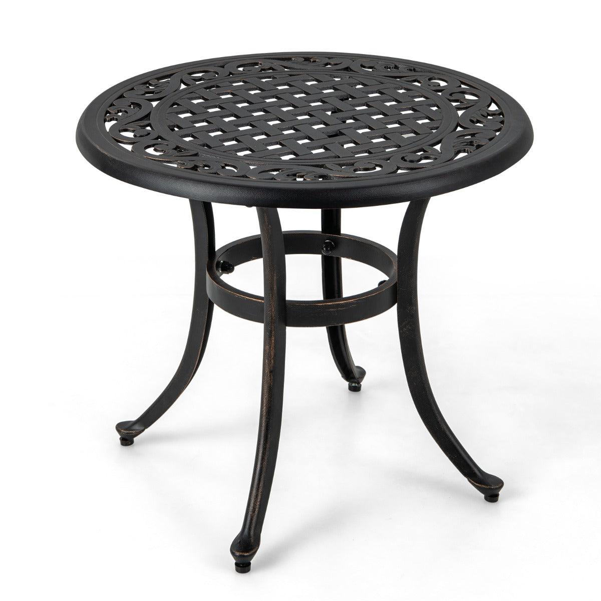 Mesa Auxiliar Redonda con Estructura de Metal Almohadillas Ajustables Mesa de Café para Balcón Terraza Carga 50 kg 60 x 53 cm Marrón