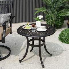 Mesa Auxiliar Redonda con Estructura de Metal Almohadillas Ajustables Mesa de Café para Balcón Terraza Carga 50 kg 60 x 53 cm Marrón