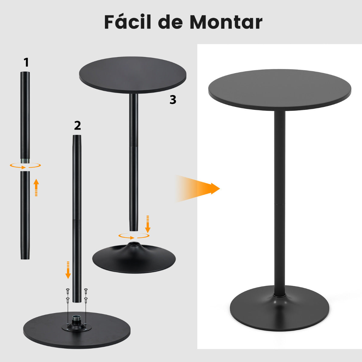 Mesa Bistró Redonda Mesa de Cóctel de Altura de Bar de 101,5 cm Convertible en Mesa de Café de 56 cm de Altura Mesa Alta de Pub Bar Negro