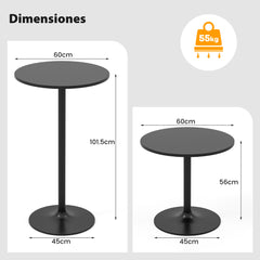 Mesa Bistró Redonda Mesa de Cóctel de Altura de Bar de 101,5 cm Convertible en Mesa de Café de 56 cm de Altura Mesa Alta de Pub Bar Negro