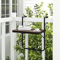 Mesa Colgante Plegable con Altura Ajustable en 3 Niveles Adecuada para Barandas de 3-15 cm Marrón