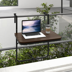 Mesa Colgante Plegable con Altura Ajustable en 3 Niveles Adecuada para Barandas de 3-15 cm Marrón