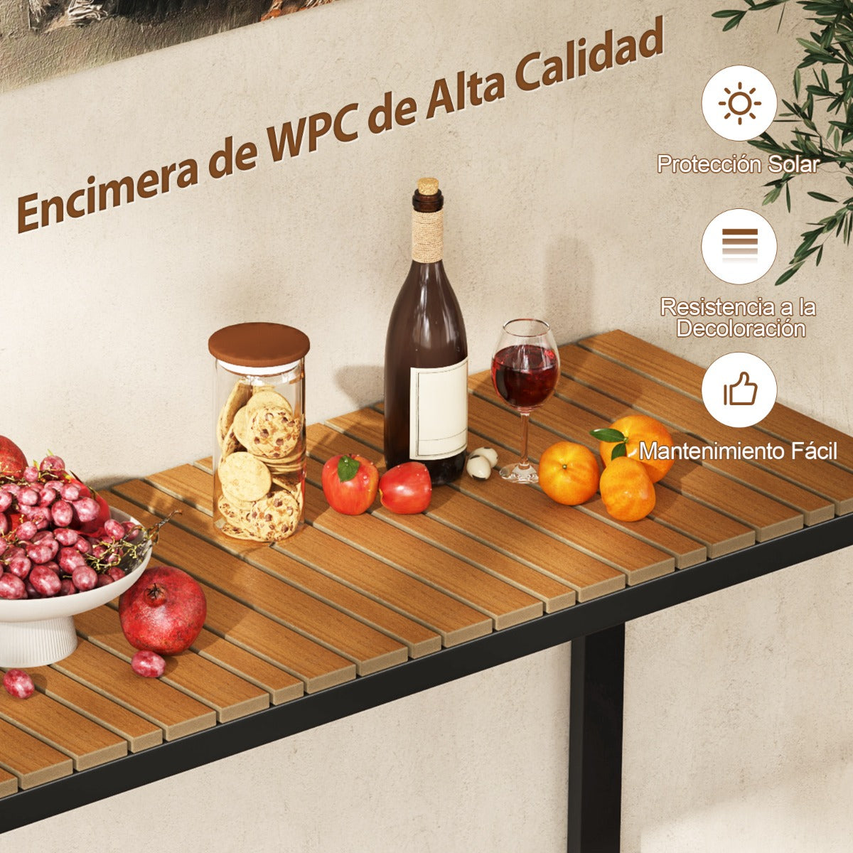Mesa Consola Rectangular para Exteriores con Tablero de WPC Duradera y Estructura Metálica Resistente 129 x 42 x 75 cm