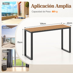 Mesa Consola Rectangular para Exteriores con Tablero de WPC Duradera y Estructura Metálica Resistente 129 x 42 x 75 cm