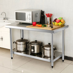 Mesa de Acero Inoxidable de Trabajo Mesa de Preparación de Cocina con Ruedas 2 Niveles Estante Ajustable 91 x 61 x 90 cm
