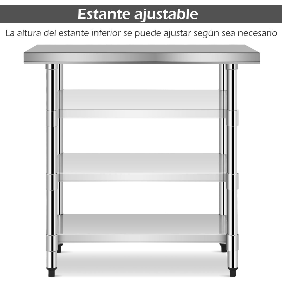 Mesa de Acero Inoxidable de Trabajo Mesa de Preparación de Cocina con Ruedas 2 Niveles Estante Ajustable 91 x 61 x 90 cm