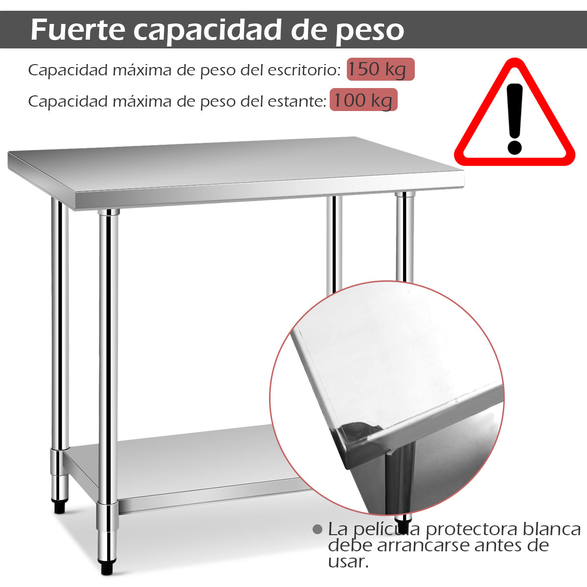 Mesa de Acero Inoxidable de Trabajo Mesa de Preparación de Cocina con Ruedas 2 Niveles Estante Ajustable 91 x 61 x 90 cm
