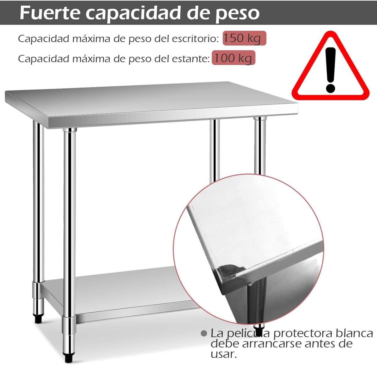 Mesa de Acero Inoxidable de Trabajo Mesa de Preparación de Cocina con Ruedas 2 Niveles Estante Ajustable 122 x 61 x 90 cm