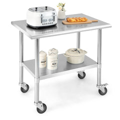 Mesa de Acero Inoxidable con Ruedas Giratorias Estante Inferior Ajustable para Restaurante Cocina 91,5 x 61 x 89,5 cm