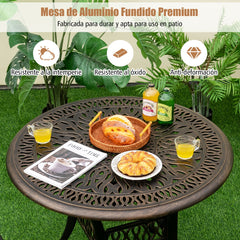 Mesa de Aluminio Fundido para Exteriores con Orificio para Sombrilla de 5 cm y Almohadillas Ajustables 90 x 74 cm