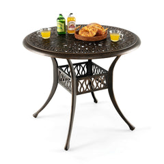 Mesa de Aluminio Fundido para Exteriores con Orificio para Sombrilla de 5 cm y Almohadillas Ajustables 90 x 74 cm