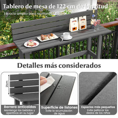Mesa de Bar para Exteriores de 122 cm con Estante de Almacenamiento y Almohadillas para Pies Mesita Estrecha para Jardín Patio Trasero Gris