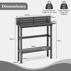 Mesa de Bar para Exteriores de 122 cm con Estante de Almacenamiento y Almohadillas para Pies Mesita Estrecha para Jardín Patio Trasero Gris