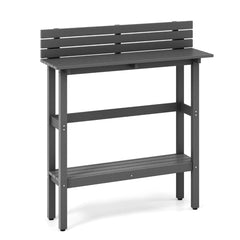 Mesa de Bar para Exteriores de 122 cm con Estante de Almacenamiento y Almohadillas para Pies Mesita Estrecha para Jardín Patio Trasero Gris