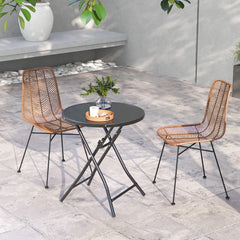 Mesa Auxiliar Plegable con Tablero de Vidrio Templado Marco de Metal Mesa de Bistró Redonda para Terraza Patio y Trasero 59 x 67 cm Negro