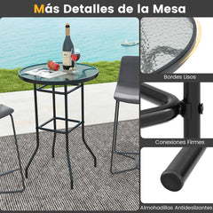 Mesa de Jardín Redonda con Tablero de Vidrio Templado y Marco de Metal Resistente Carga 50kg 68 x 68 x 97 cm