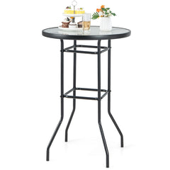 Mesa de Jardín Redonda con Tablero de Vidrio Templado y Marco de Metal Resistente Carga 50kg 68 x 68 x 97 cm