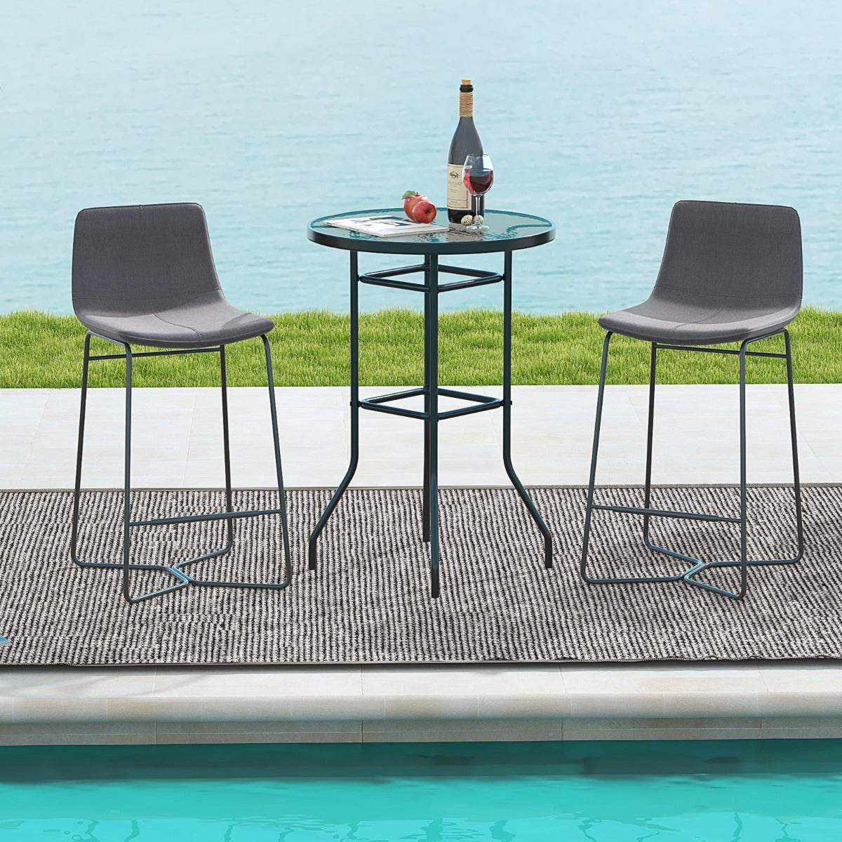Mesa de Jardín Redonda con Tablero de Vidrio Templado y Marco de Metal Resistente Carga 50kg 68 x 68 x 97 cm