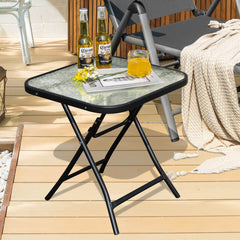 Mesa de Bistro para Patio Mesa de Comedor Cuadrada de 46,5 cm con Marco Antioxidante Tapa de Cristal Templado para Piscina Balcón Negro