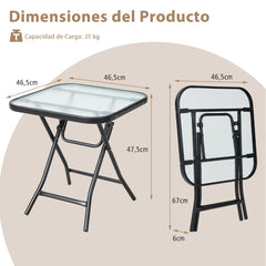 Mesa de Bistro para Patio Mesa de Comedor Cuadrada de 46,5 cm con Marco Antioxidante Tapa de Cristal Templado para Piscina Balcón Negro