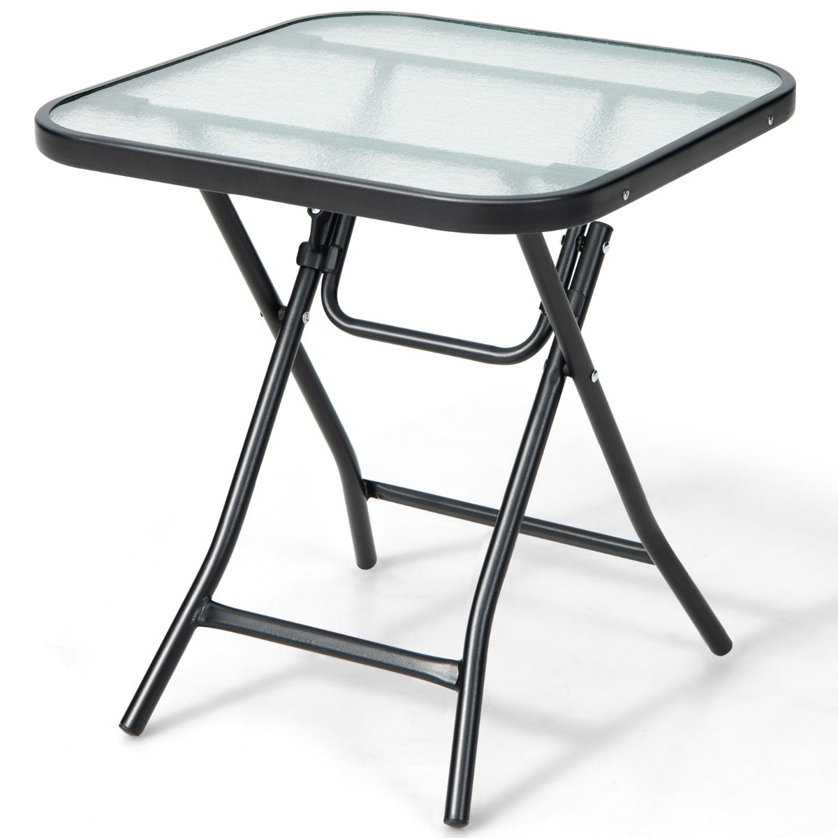 Mesa de Bistro para Patio Mesa de Comedor Cuadrada de 46,5 cm con Marco Antioxidante Tapa de Cristal Templado para Piscina Balcón Negro