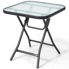 Mesa de Bistro para Patio Mesa de Comedor Cuadrada de 46,5 cm con Marco Antioxidante Tapa de Cristal Templado para Piscina Balcón Negro