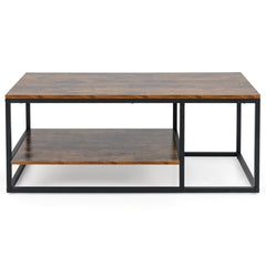 Mesa de Centro Industrial de 2 Niveles Mesa Rectangular de 105 cm con Estante de Almacenamiento y Marco de Metal para Sala de Estar Marrón